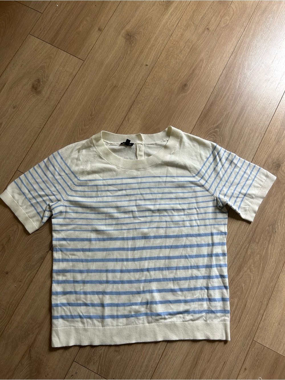 Talbots Short-Sleeve Crewneck Stripe Shirt - Cream & Light Blue